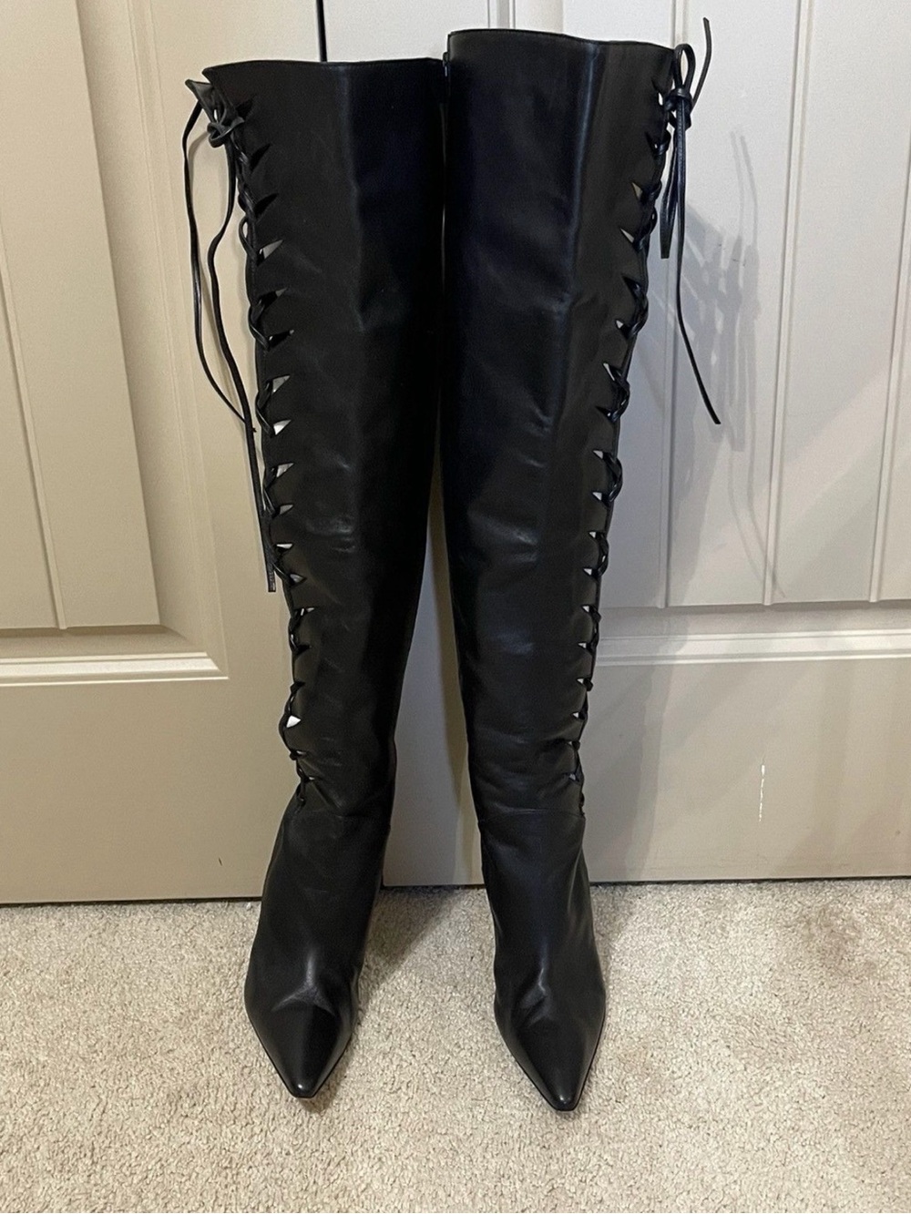 Manolo blahnik Black Lace-Up High Heel Knee Boots - Women's Fashion Boots - Picture 5 of 6